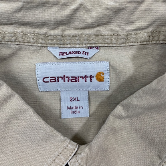 Carhartt 2XL Beige Button Up Relaxed Fit Short sleeve Pockets Cotton Spandex - Picture 3 of 6